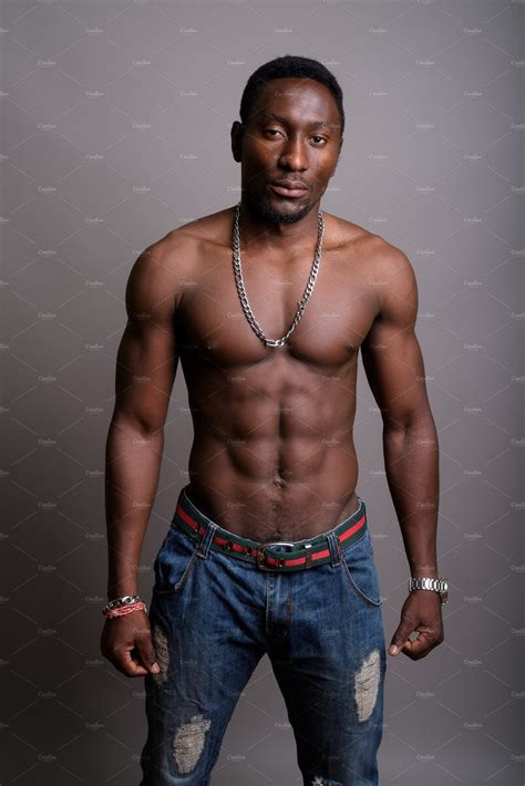 Young Handsome African Man Shirtless Containing Abs Body And Fit People Images ~ Creative Market