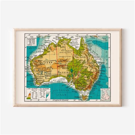 vintage australia map vintage map of australia australia map etsy
