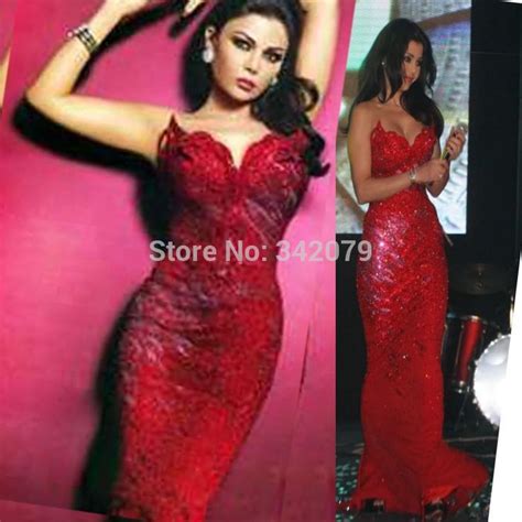 Ph15582 Haifa Wehbe Mermaid Red Evening Gowns Prom Dresses Saudi Arabia