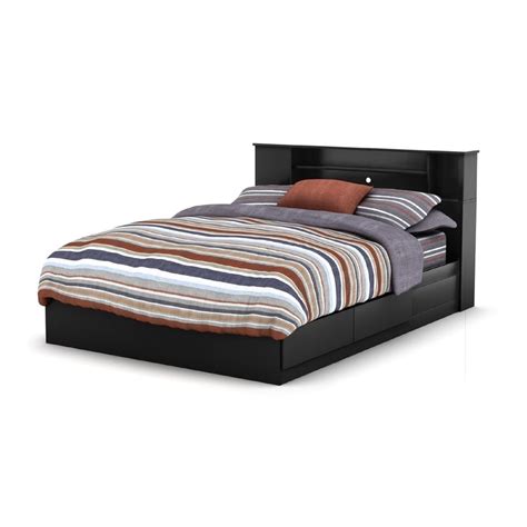 South Shore Furniture Vito Pure Black Queen Captain Bed With Storage At