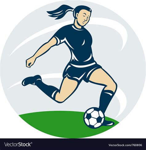 Woman Girl Playing Soccer Kicking The Ball Ca Vector Image
