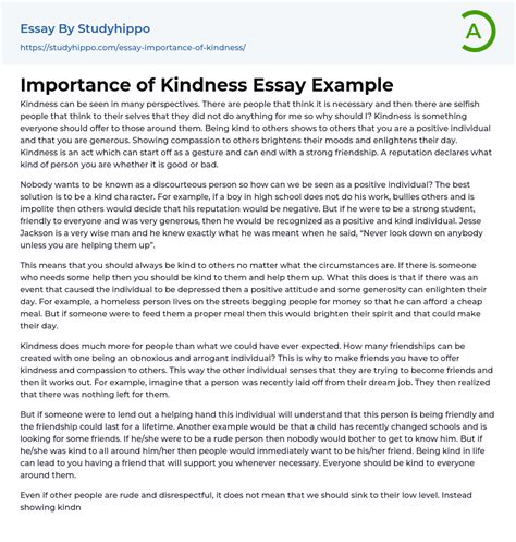 Importance Of Kindness Essay Example