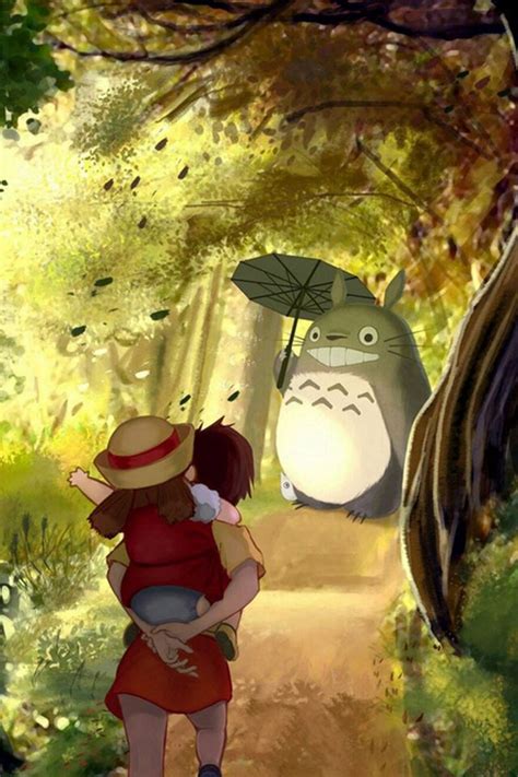 Grove Totoro With Umbrella Waiting Kids Road Anime Cartoon Cute Film