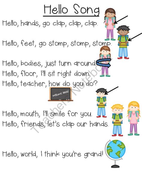Hello Poem With Pocket Chart Freebie Pocket Chart Cards Hello Song