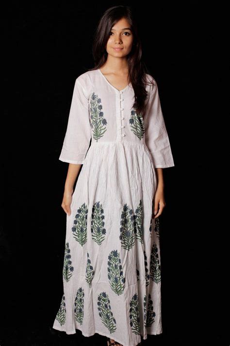 indian hand block printed long gown dress for women block etsy canada printed long gowns