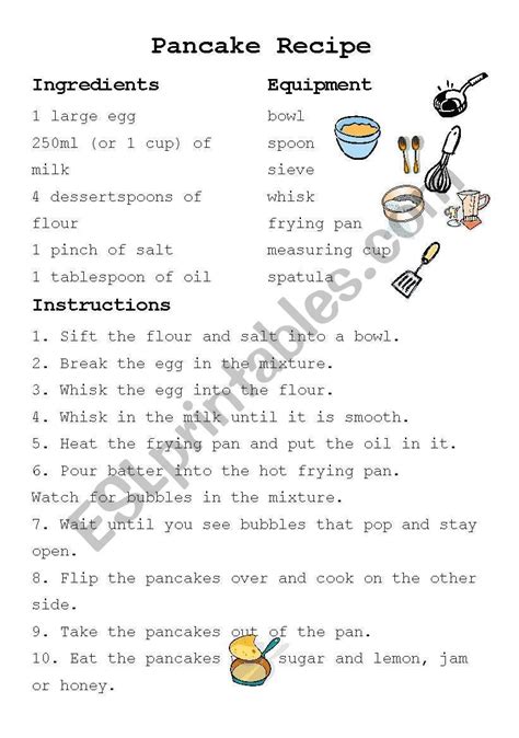 A Simple Pancake Recipe For Cooking In The Esl Classroom Ask Students