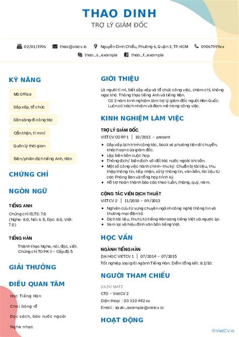 Mẫu CV xin việc Hành chính văn phòng Truongmaugiaoso8 badinh edu vn