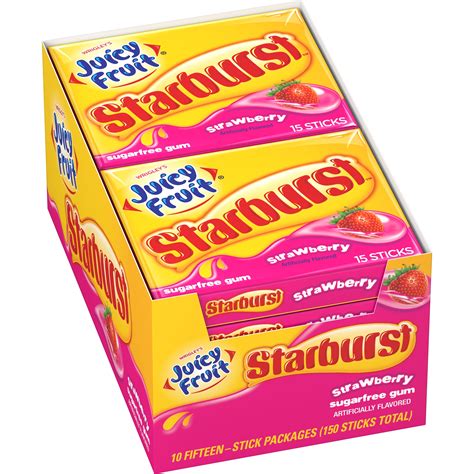 Juicy Fruit Starburst Strawberry Sugarfree Gum 10 Packs