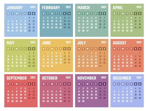 Calendar For 2021 Starts Monday Vector Calendar Design 2021 Year Stock
