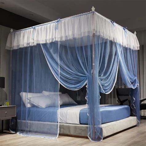Quadrate Palace Mosquito Net Stainless Steel Frame Romantic Lace Bed