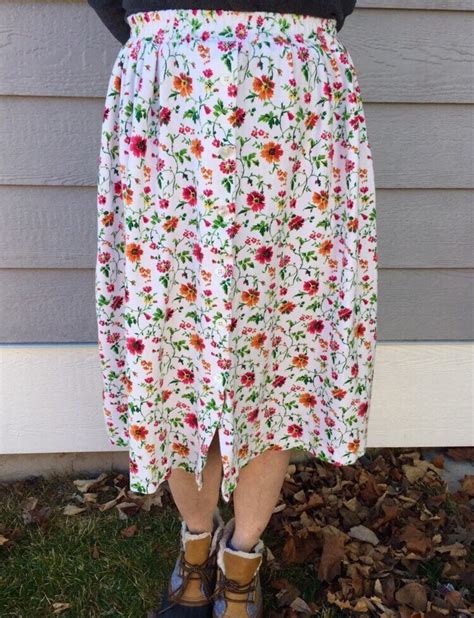90s White Floral Button Up Skirt Xs Small Vintage Ditzy Flowers Etsy