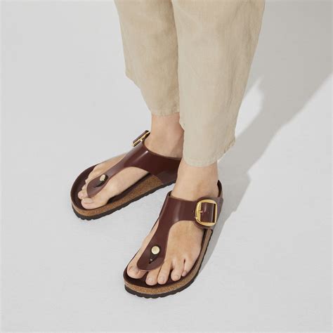 Gizeh Big Buckle Natural Leather Patent High Shine Chocolate Birkenstock