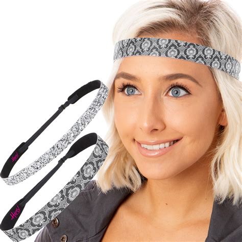 Hipsy Adjustable Non Slip Victorian Scroll Bling Glitter Headbands For