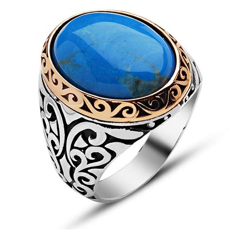 Suprise him anytime with personalized men's rings from myownnecklace. Oval Feroza Stone Silver Ring - Boutique Ottoman Jewelry Store