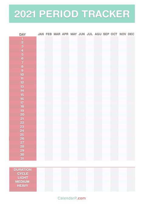 The accounting period calendars for the year 2021 are available in microsoft word, excel (xls), and pdf format. 2021 Period Tracker Calendar, Free Printable PDF, JPG, Red ...