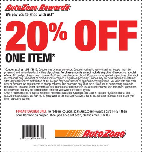 Autozone 20 Off Item Printable Coupon Printable Coupons Coupons