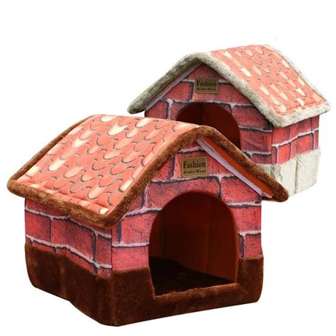 Portable Dog House Nest Sponge Brick Wall Kennel Foldable Warm Puppy