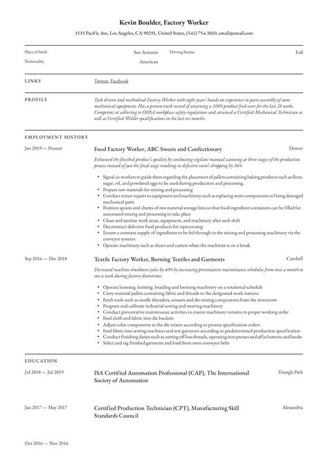 Factory Worker Resume And Writing Guide 12 Resume Examples 2020