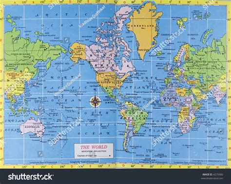 Vintage Map World Mercator Projection库存照片4279360 Shutterstock