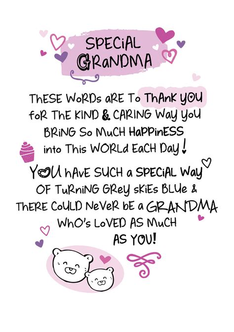 Make them smile by uploading a photo to their personalised birthday card today. Special Grandma Inspired Words Greeting Card Blank Inside ...