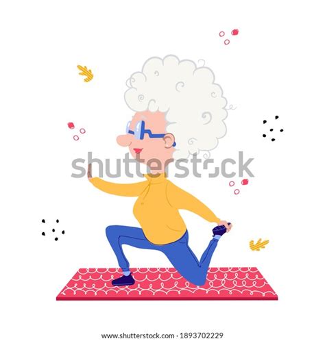 Grandma Doing Yoga Illustration Cartoon Style Stock Illustration
