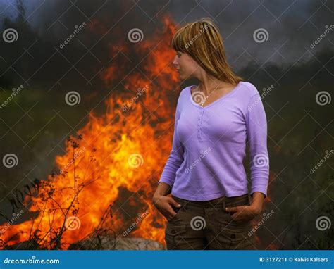 Woman In Fire Stock Image Image Of Extinguishing Dark