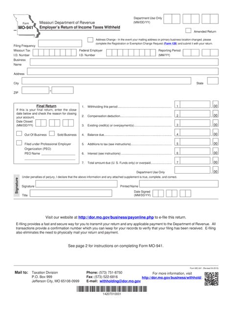 Missouri Revenue Form Mo 941 Fill Out And Sign Printable Pdf Template