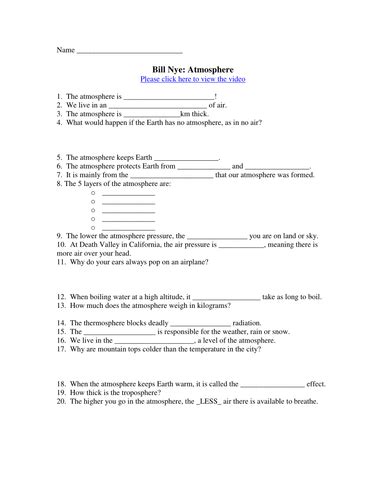 There is a bill nye worksheet (pdf / docx) for many science topics. Bill Nye Video Worksheets - Complete 20 Video Worksheet ...