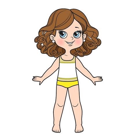 Premium Vector Cute Cartoon Girl With Lush Curly Hair Dressed In