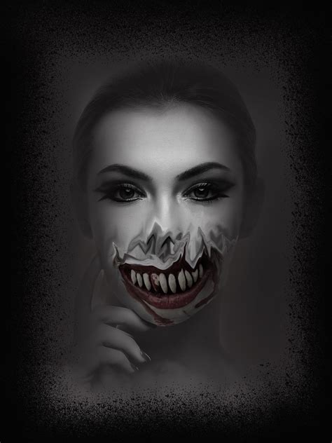Creepy Woman With Scary Clown Smile Scary Clowns Graphic Poster Art