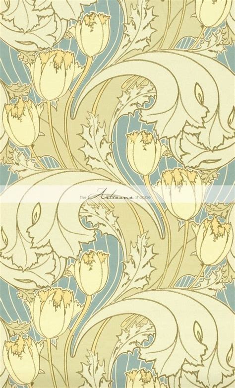 Tulip Flower Art Nouveau Design Wallpaper Background Antique Etsy Art Nouveau Design