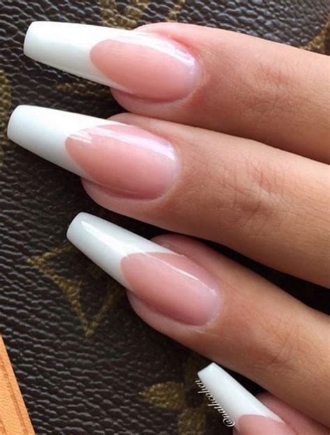 Pink Coffin French Tip Acrylic Nails Long Draw Jelly