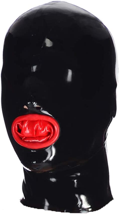 amazon de exlatex latex haubenmaske gummimund mit innerem rotem kondom asphyxie maske ohne