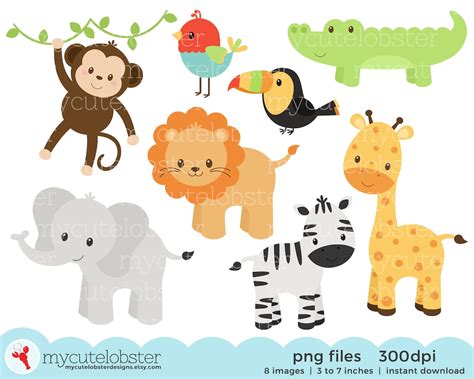 Baby Safari Animals Clipart Set Clip Art Set Of Monkey Etsy Uk