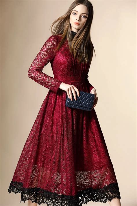 New 2016 Spring Autumn Turtlneck Vintage Women Dress Long Sleeve Design