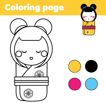 Ver más ideas sobre japon, kimonos, niños. Ilustración de Página Para Colorear De La Muñeca Japonesa ...