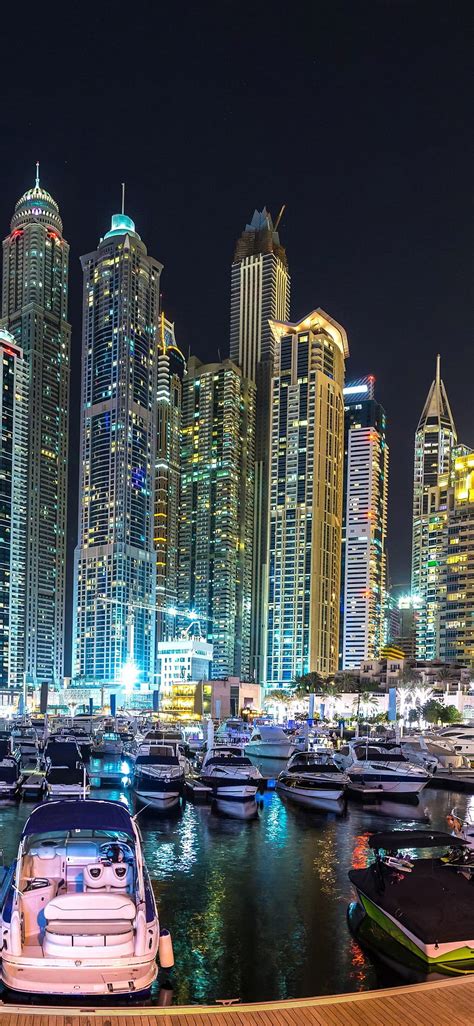 Dubai Skyscrapers City Night Boats Dock Iphone Hd Phone Wallpaper