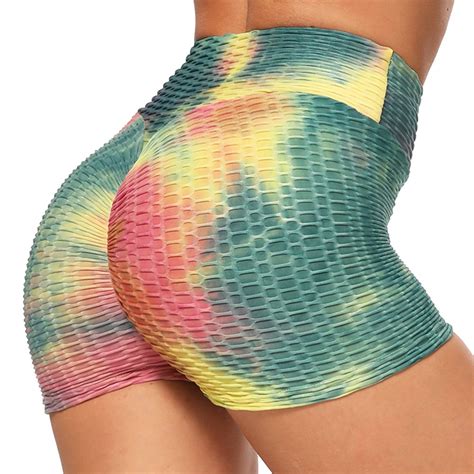 Seasum Seasum High Waist Yoga Shorts For Women Tie Dyed Tummy Control