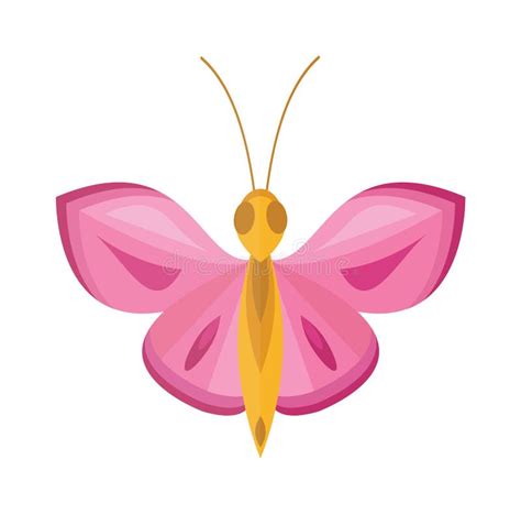 Colored Pink Cartoon Butterfly Vector Isolated On White Background