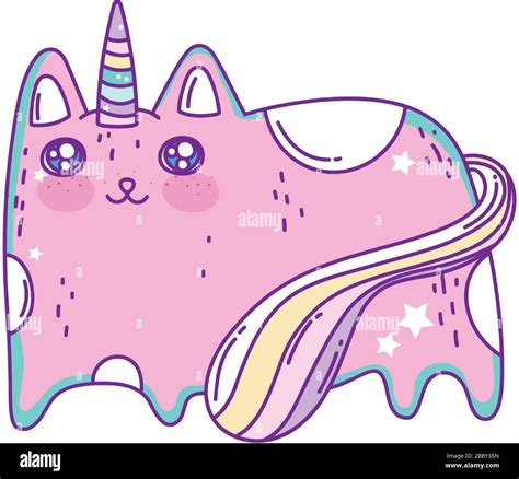 Kawaii Caticorn Cartoon Design Magic Fantasy Fairytale Childhood