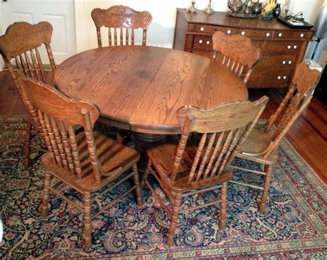 The chairs were sold separately, however our set of 2 retro dining chairs. Vintage Round Oak Table Clawfoot 6 Pressback Chairs Dining ...