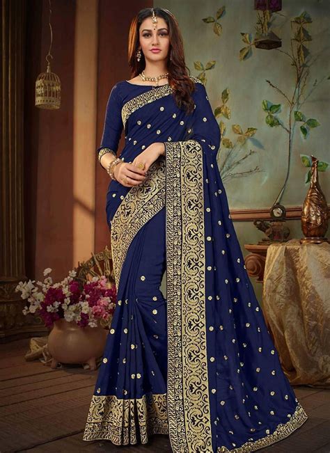 Buy Navy Blue Embroidered Saree Online Sku Code Sasli663438 This Blue Color Party Sari For