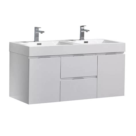 Fresca Valencia 48 In Glossy White Wall Hung Double Sink Bathroom