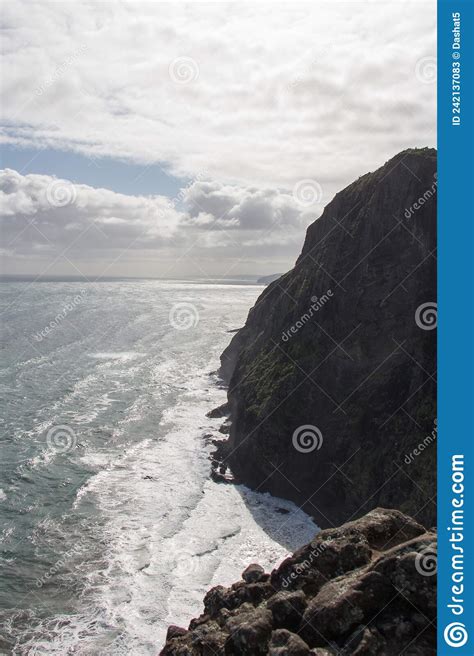 Panoramic View With Cliff Ocean And Horizon Line Of West Coast Of