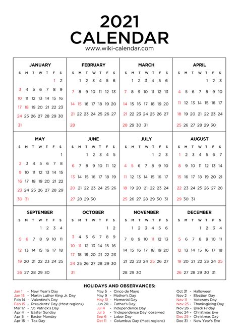 2021 Calendar Printable With Holidays Free Letter Templates Riset