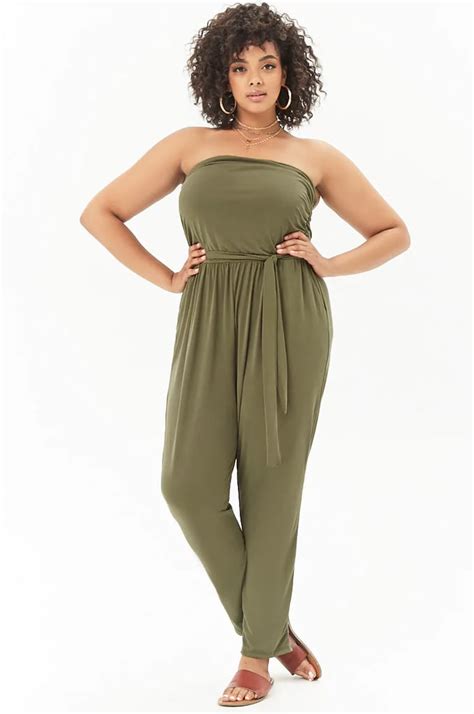 Forever 21 Plus Size Ruched Tube Jumpsuit Kylie Jenner Green Jumpsuit