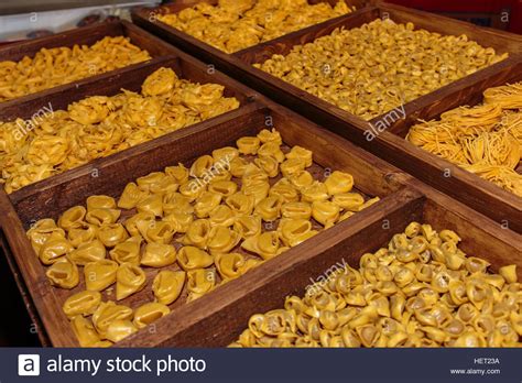 Uncooked Italian Pasta Assortment In Wooden Compartmented Box Stock