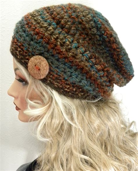 Boho Chic Woodland Colors Slouchy Beanie Hat Hand Crocheted Etsy