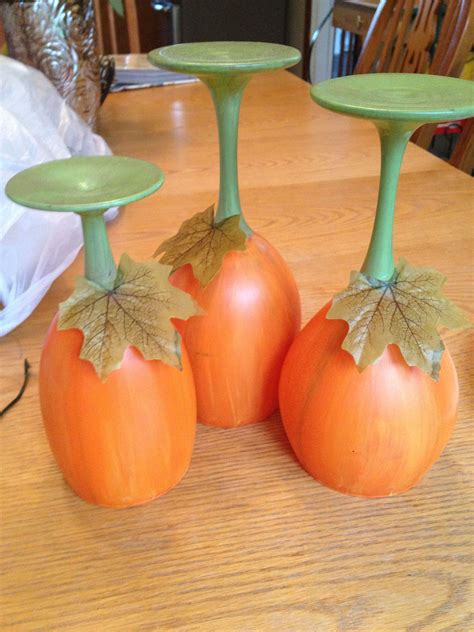 Wine Glasses Painted As Pumpkins Wine Glass Crafts Painted Wine
