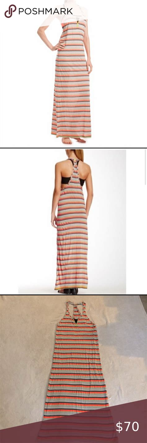 Trina Turk Gray And Orange Striped Racerback Maxi Dress In 2022